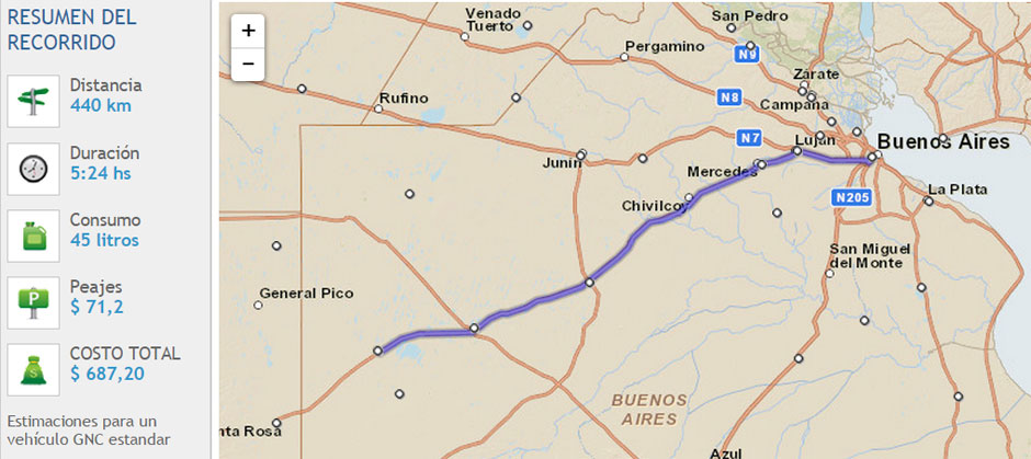 Ruta desde Buenos Aires a Trenque Lauquen